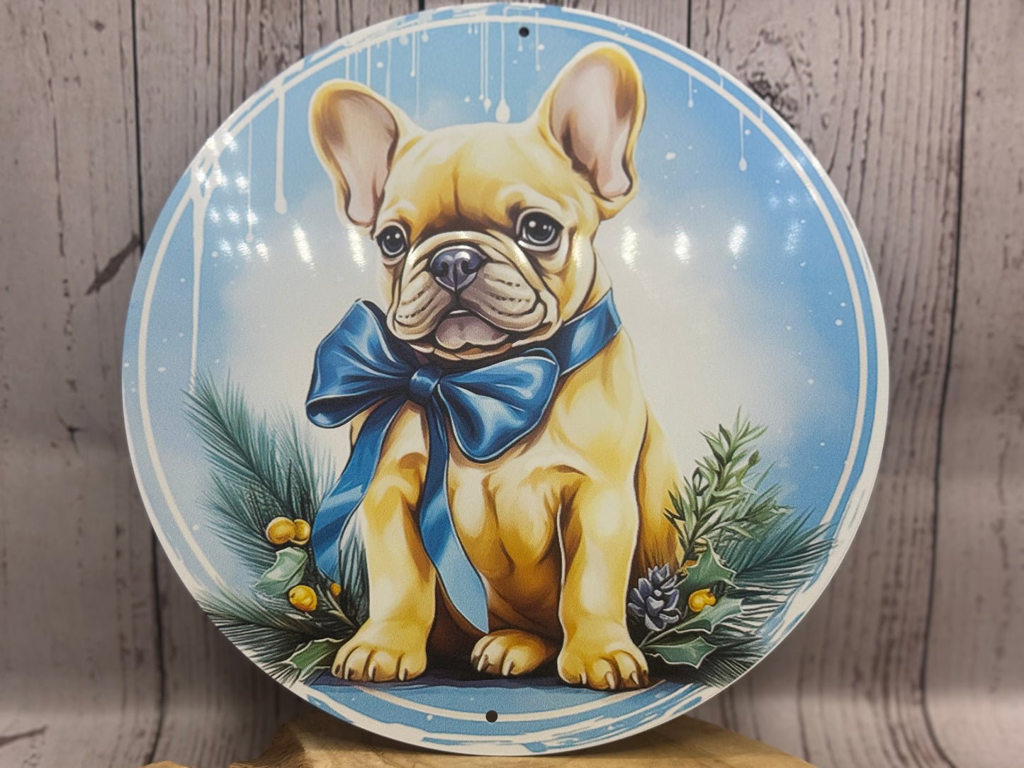 Französische Bulldogge Türschild / Dekoschild / Blechschild Weihnachten #157 - Sale