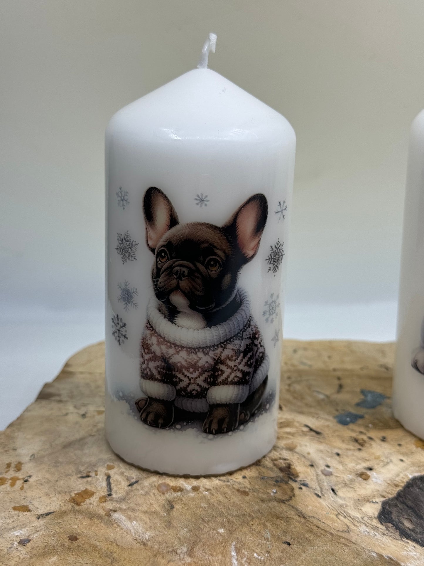Französische Bulldogge Kerze / Stumpenkerze Weihnachten #2