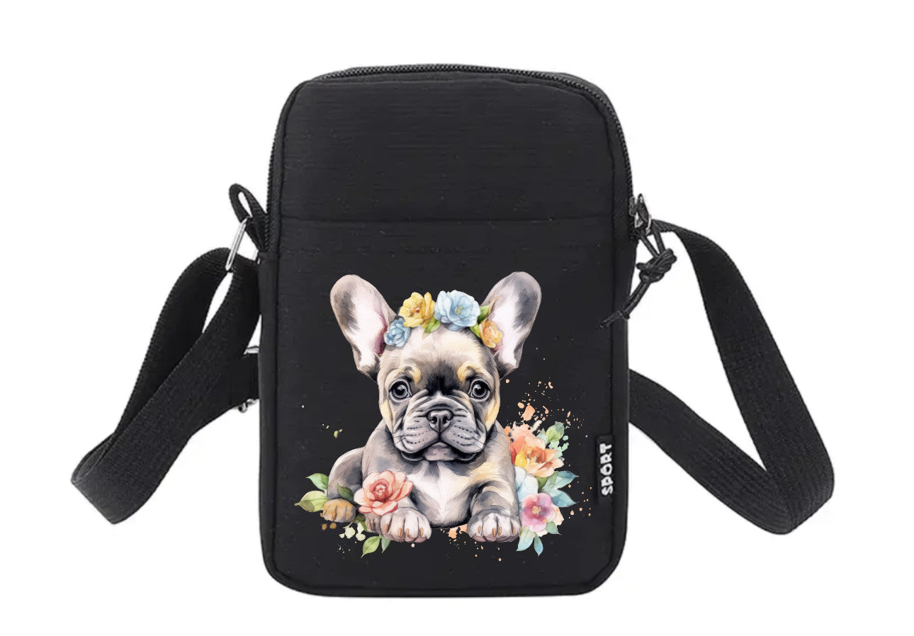 Französische Bulldogge Tasche / Umhängetasche Floral #10