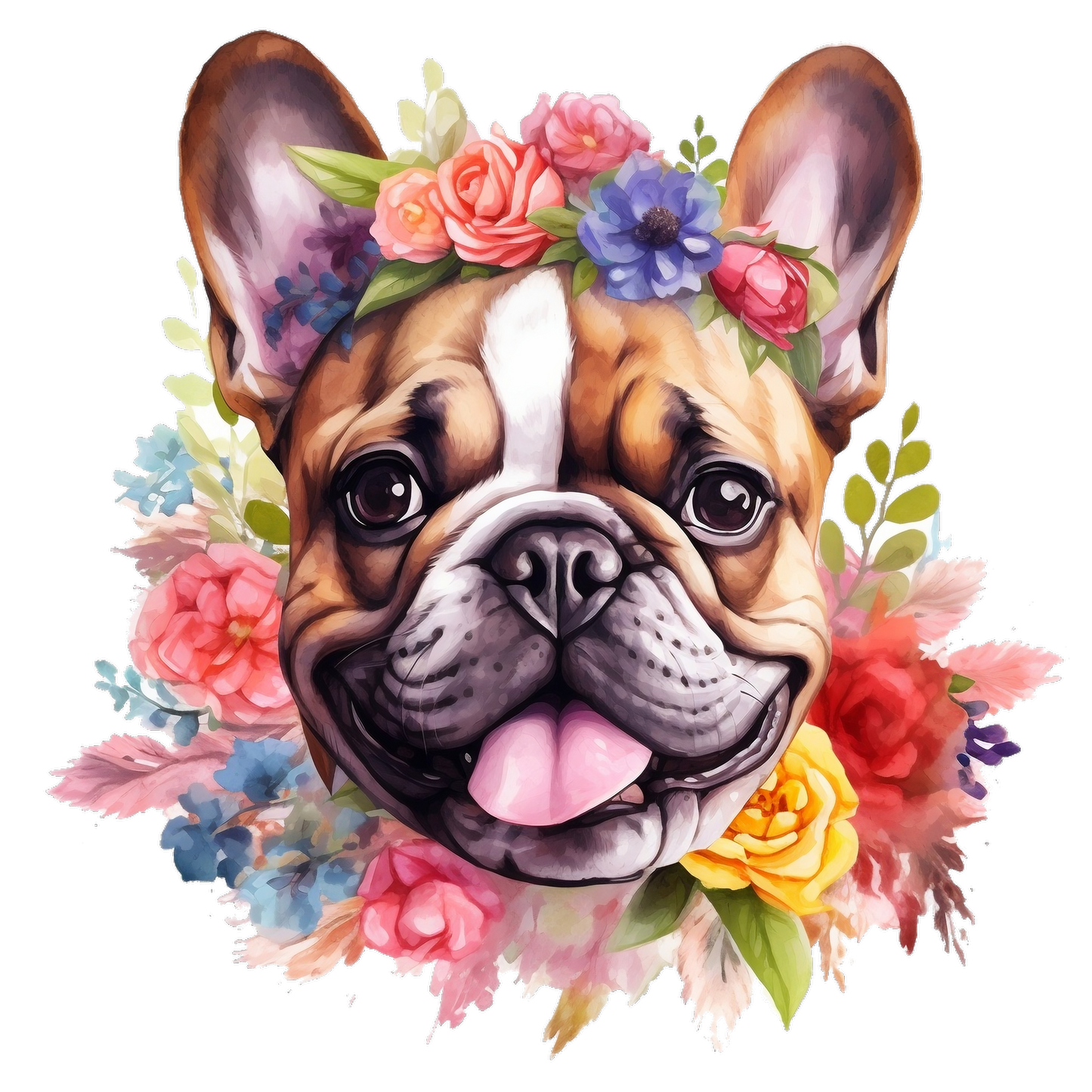 Französische Bulldogge Bügelbild Floral #22