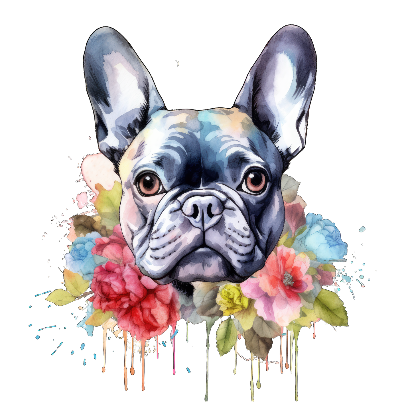 Französische Bulldogge Bügelbild Floral #14