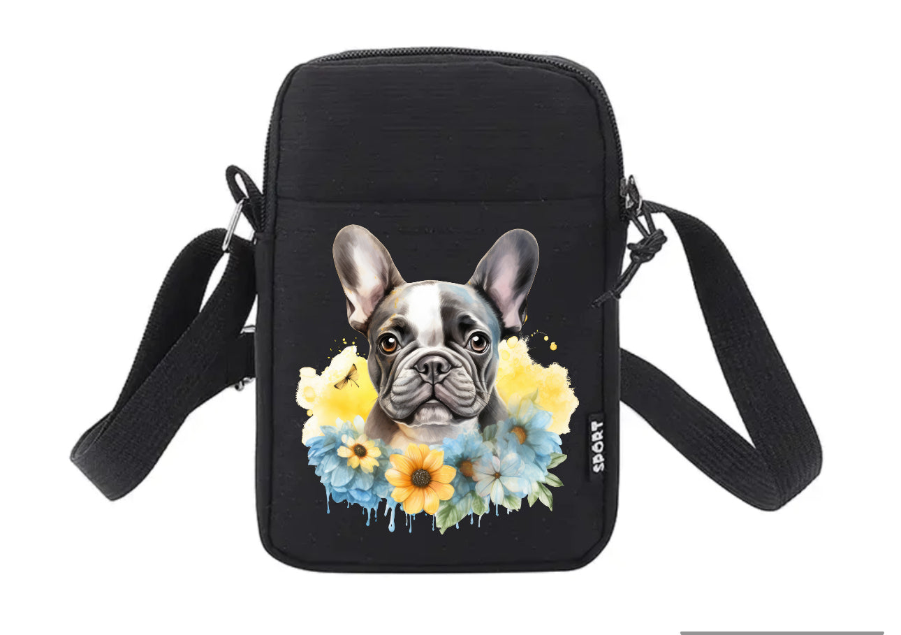 Französische Bulldogge Tasche / Umhängetasche Floral #3