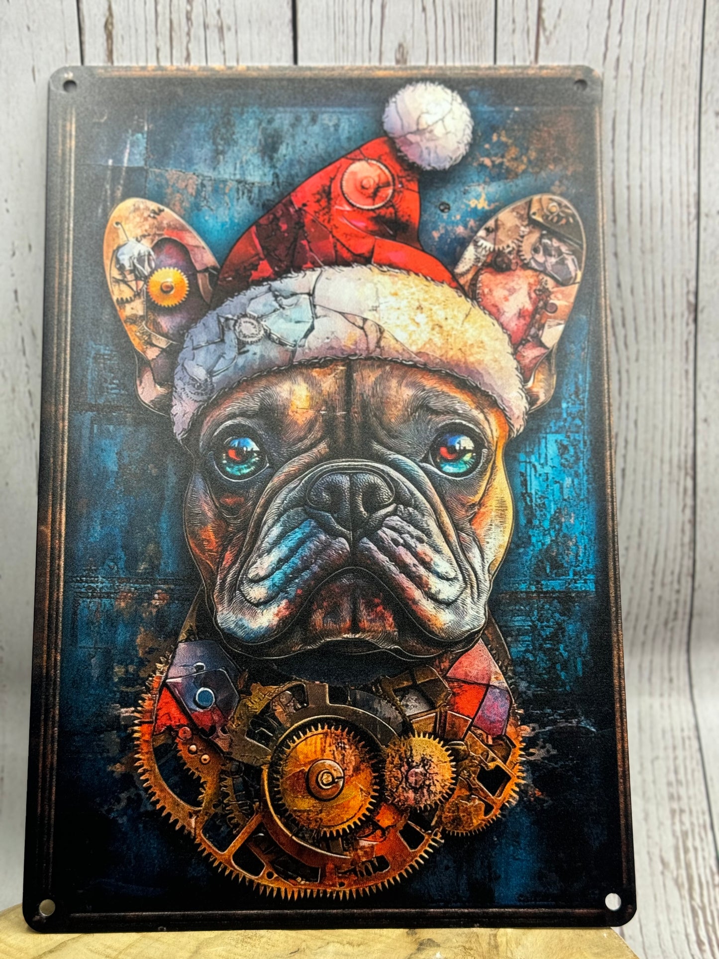 Französische Bulldogge Türschild / Dekoschild / Blechschild Weihnachten #152 - Sale