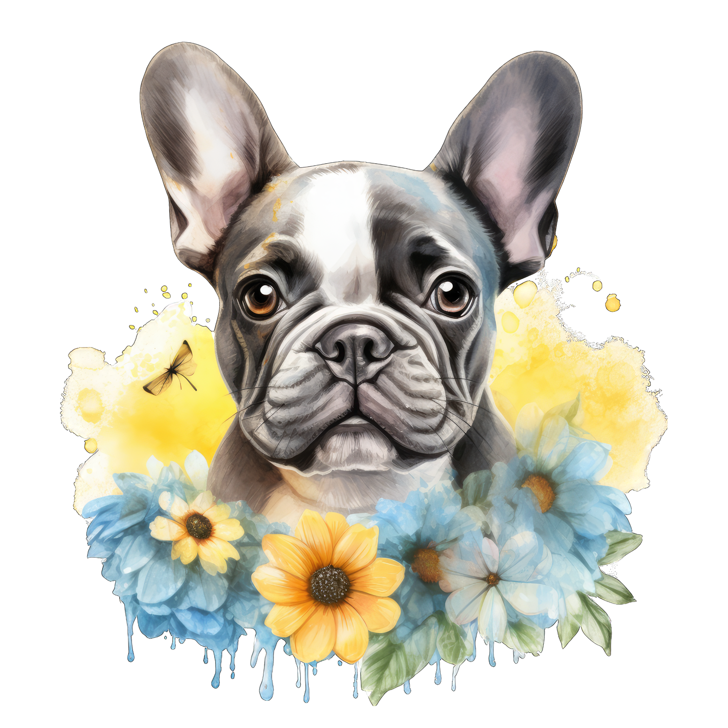Französische Bulldogge Bügelbild Floral #2