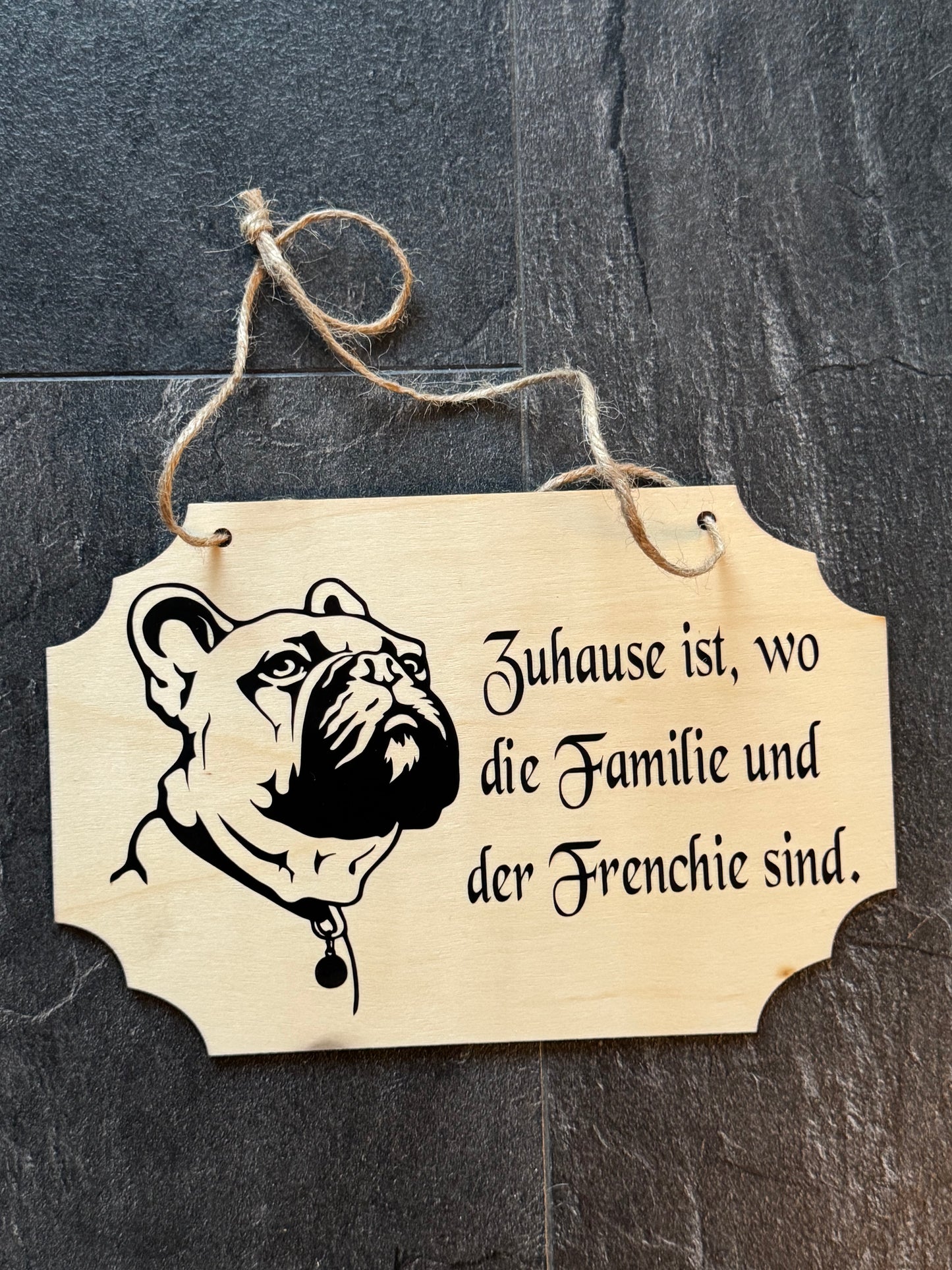 Französische Bulldogge Türschild / Dekoschild - Holz #1