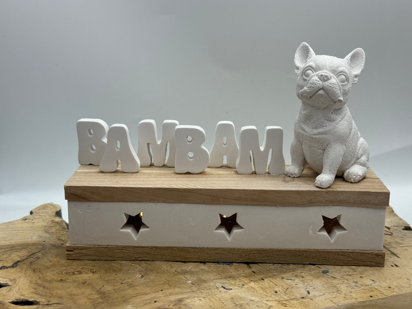 Französische Bulldogge Figur auf Podest Holz #2