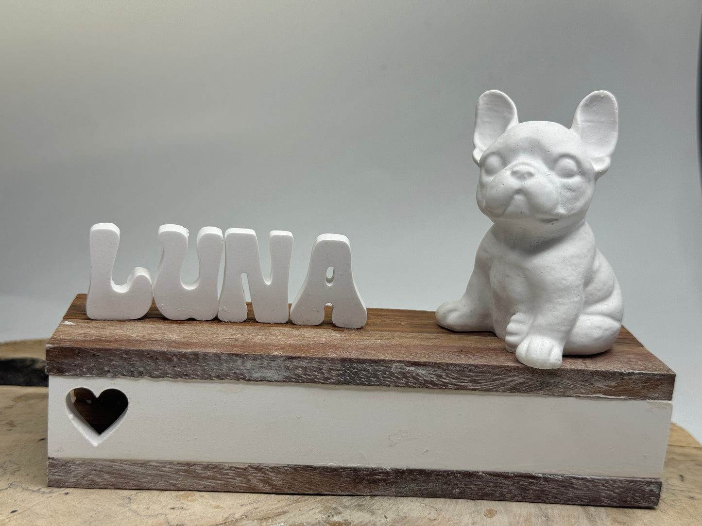 Französische Bulldogge Figur auf Podest Holz #2