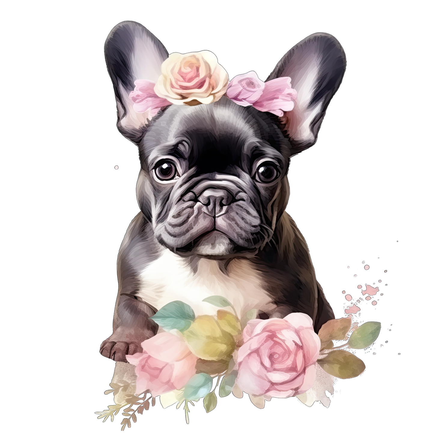 Französische Bulldogge Bügelbild Floral #3