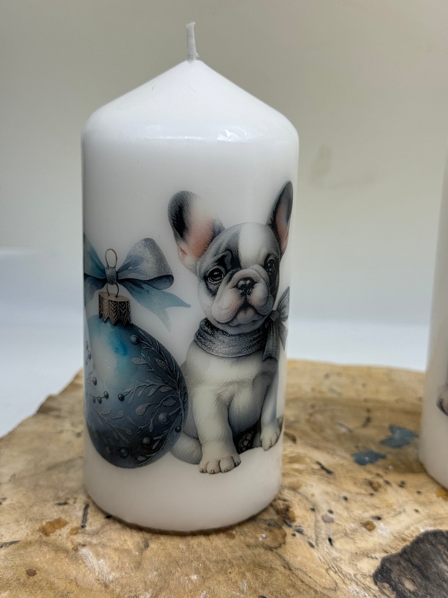 Französische Bulldogge Kerze / Stumpenkerze Weihnachten #3