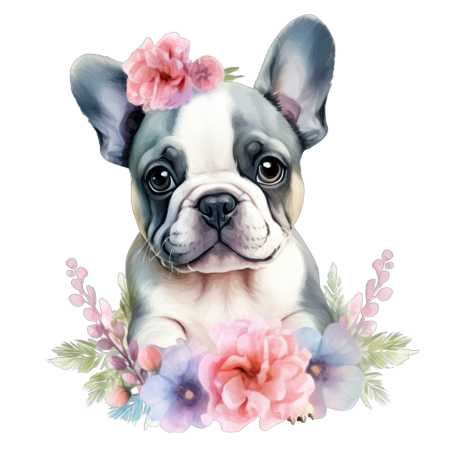 Französische Bulldogge Bügelbild Floral #6