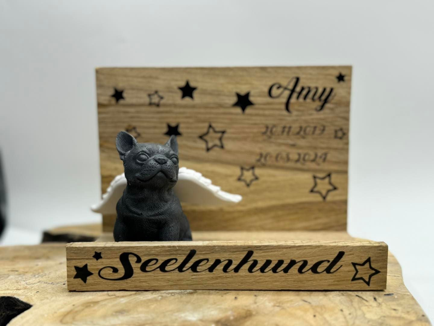 Französische Bulldogge Dekotablett / Holztablett - Erinnerung