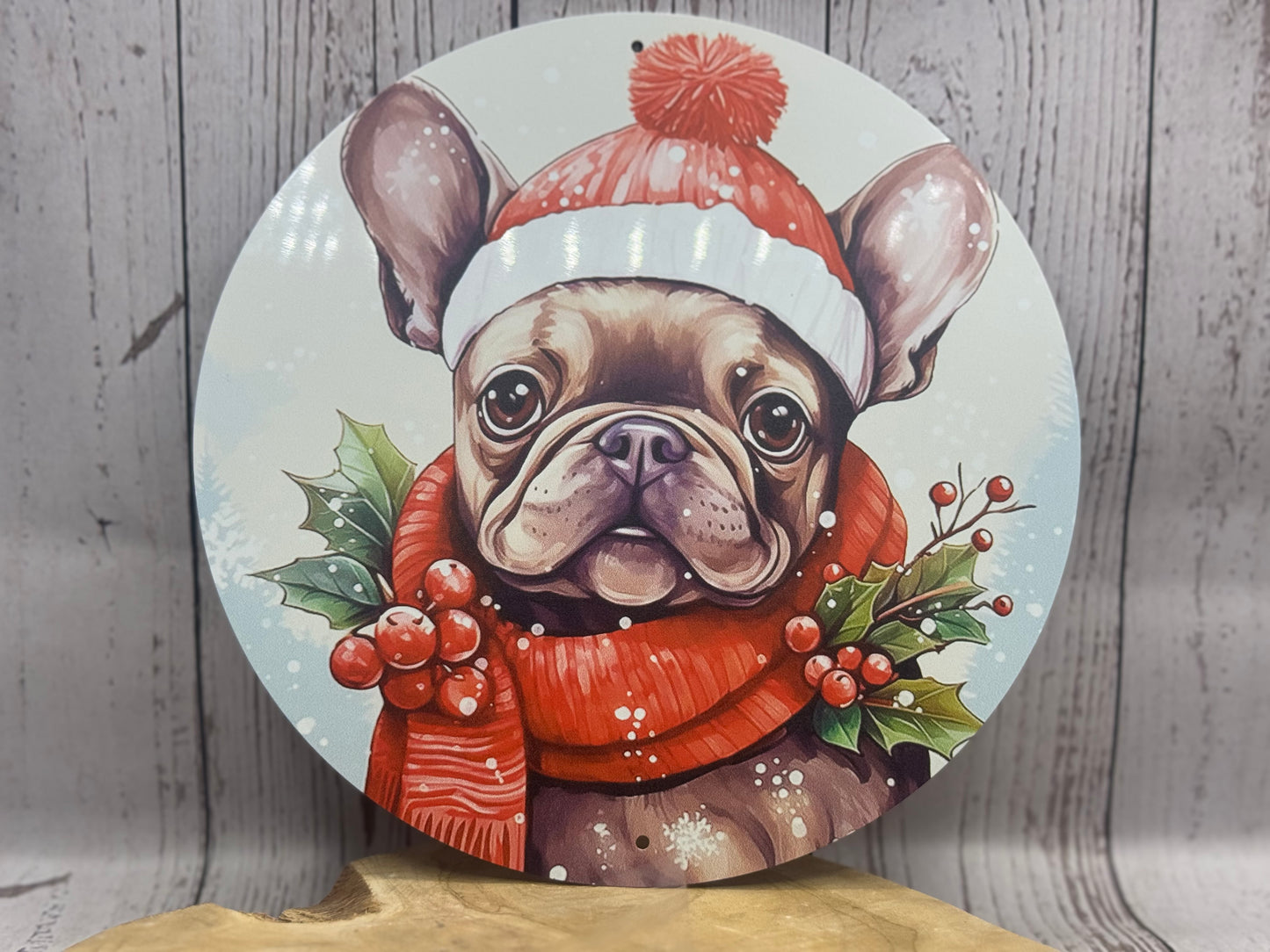 Französische Bulldogge Türschild / Dekoschild / Blechschild Weihnachten #158- Sale