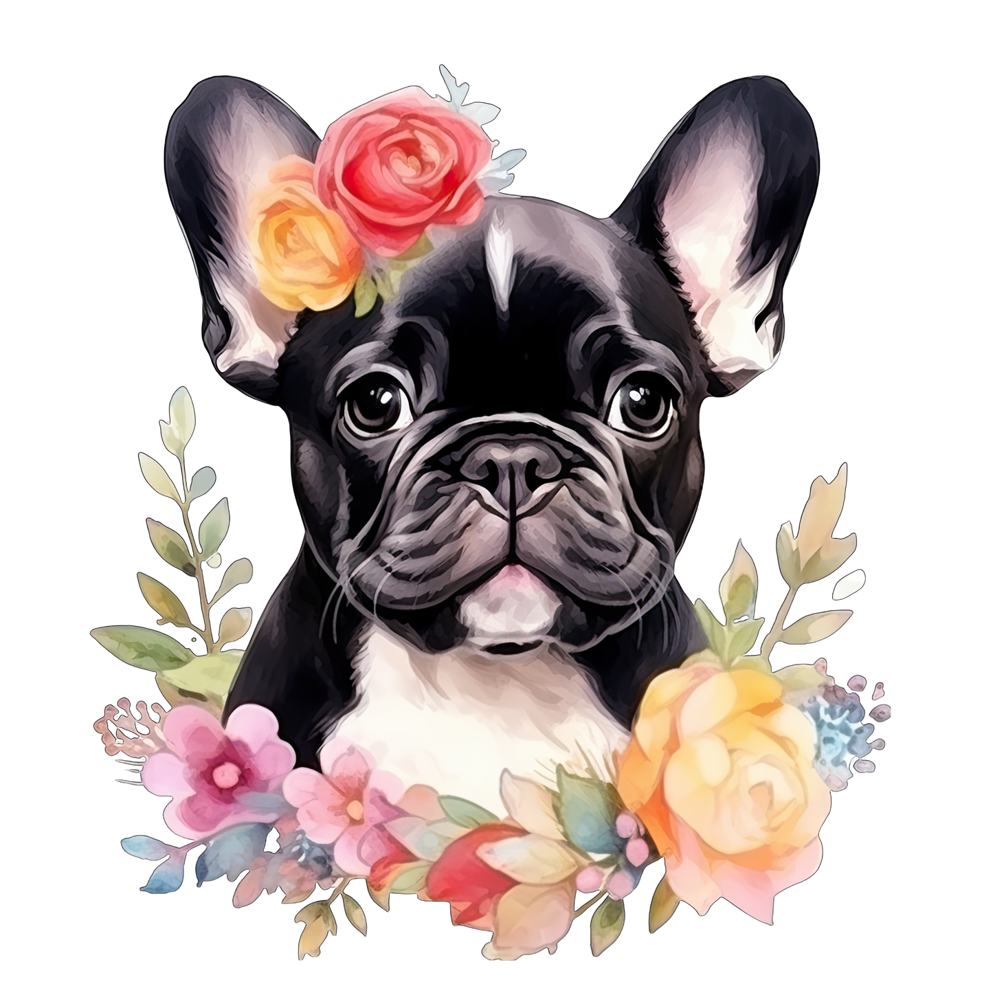 Französische Bulldogge Bügelbild Floral #4