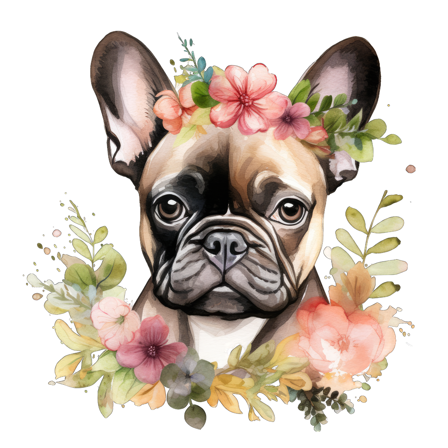 Französische Bulldogge Bügelbild Floral #1