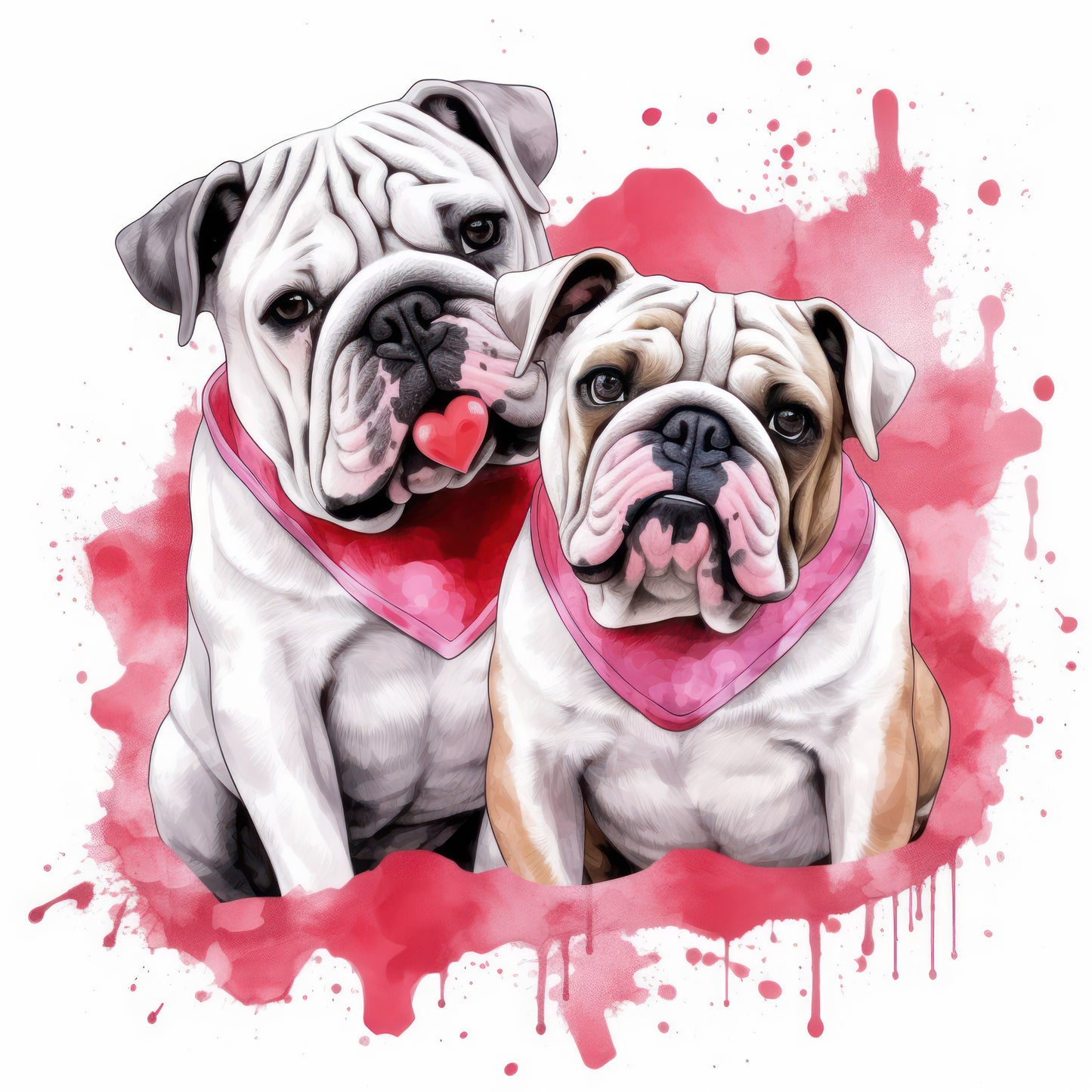 Englische Bulldogge Bügelbild Herzen #1