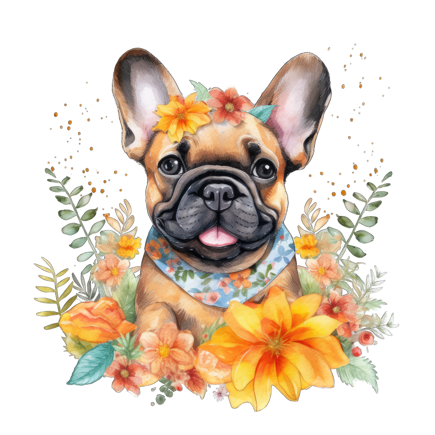 Französische Bulldogge Bügelbild Floral #13