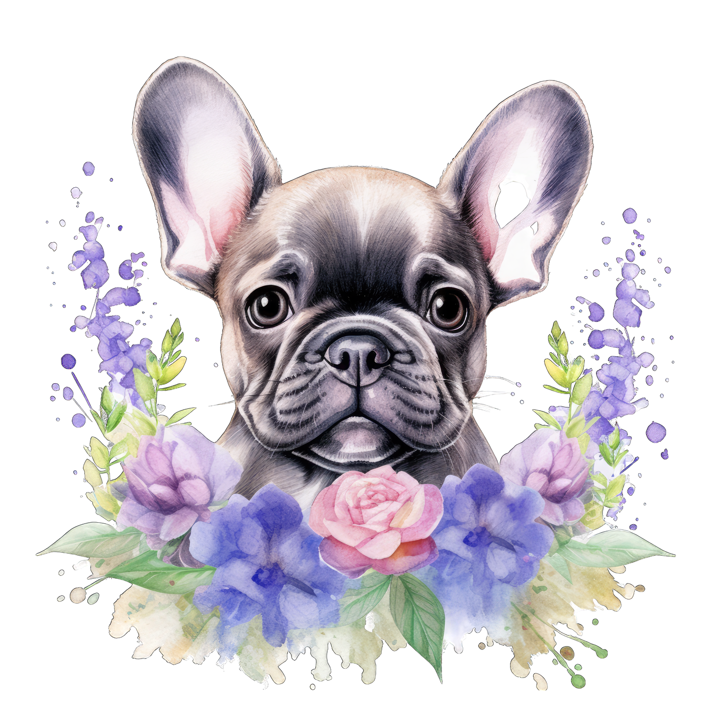 Französische Bulldogge Bügelbild Floral #7