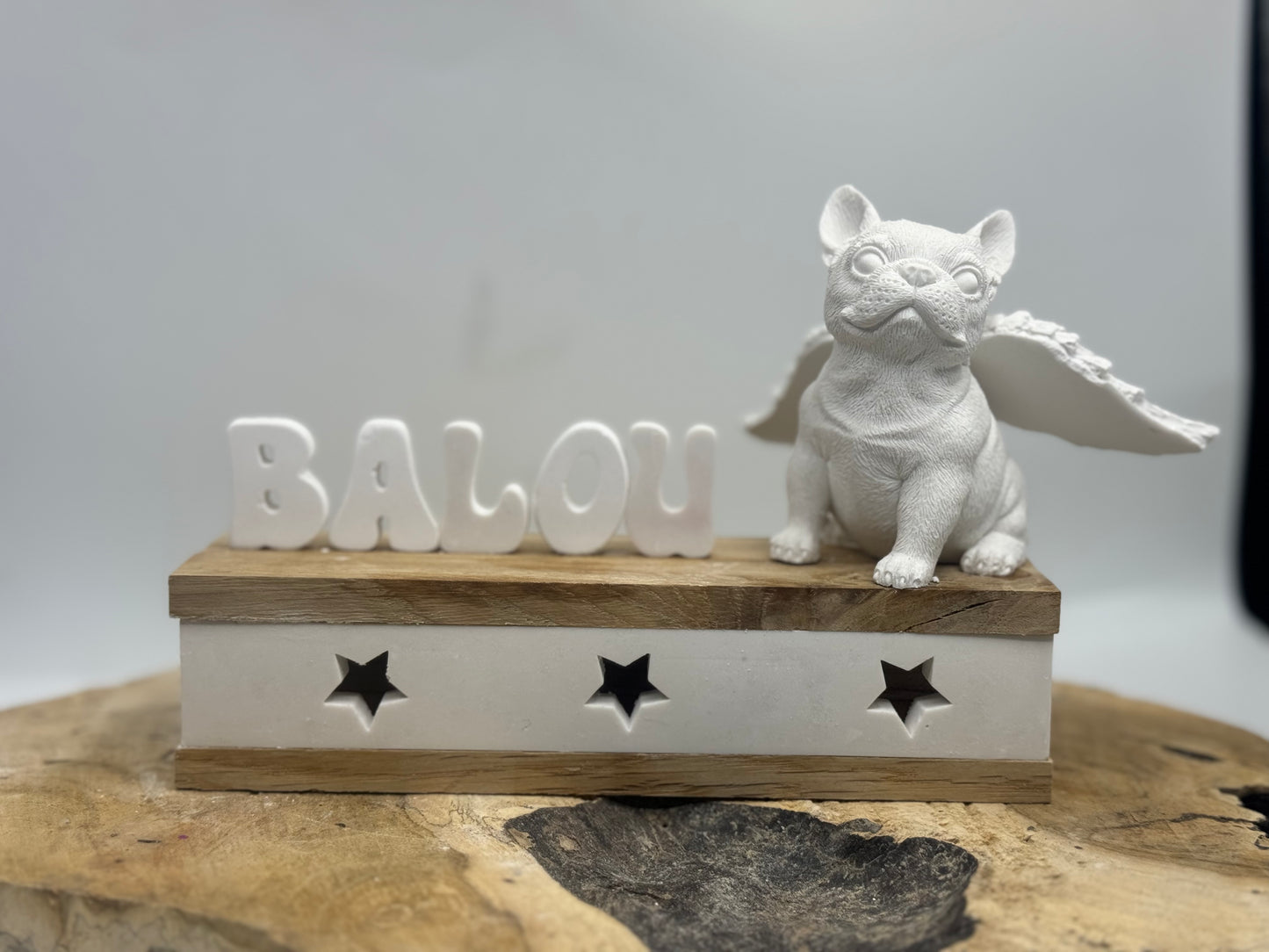 Französische Bulldogge Figur auf Podest Holz #2