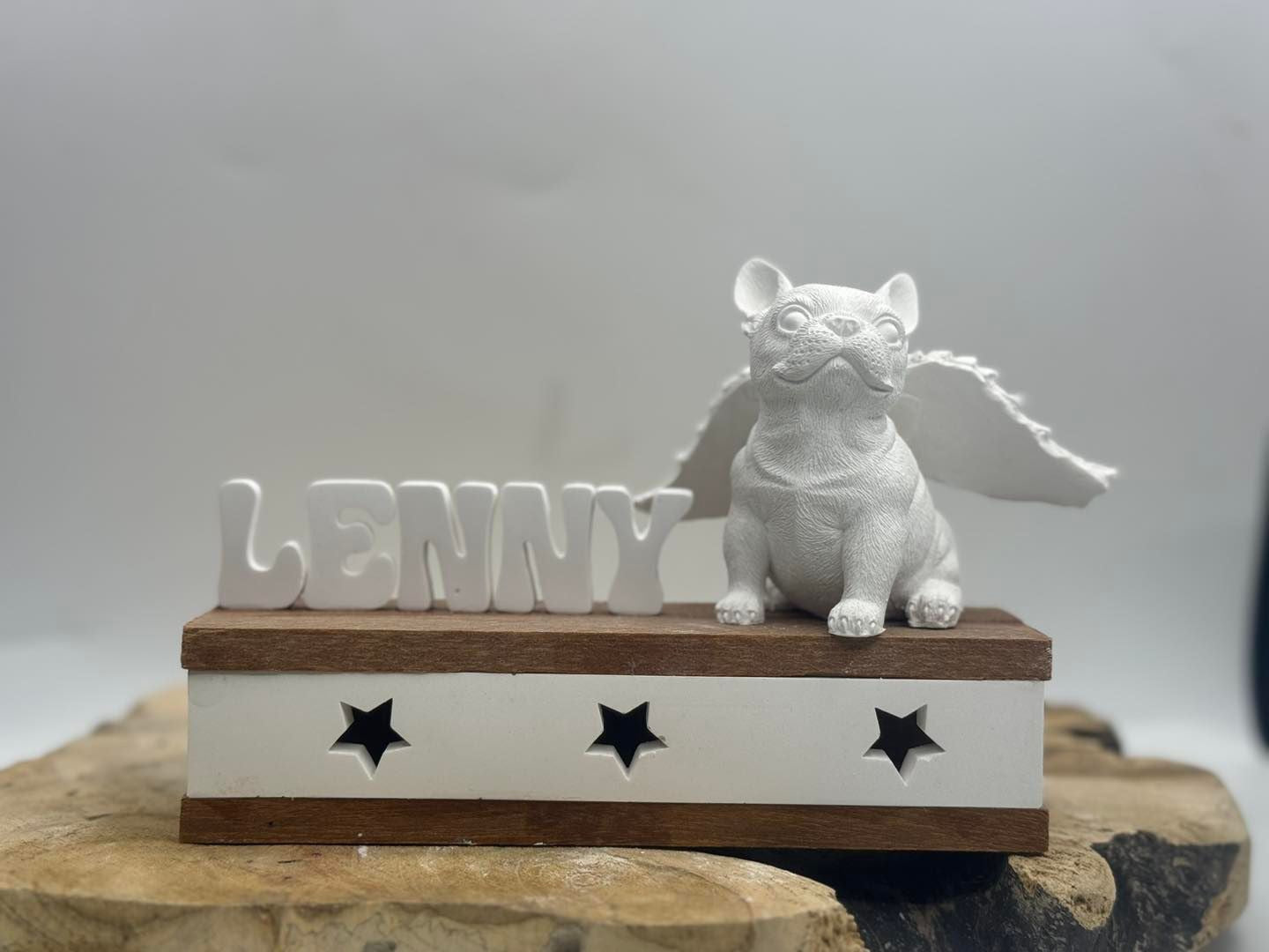 Französische Bulldogge Figur auf Podest Holz #2