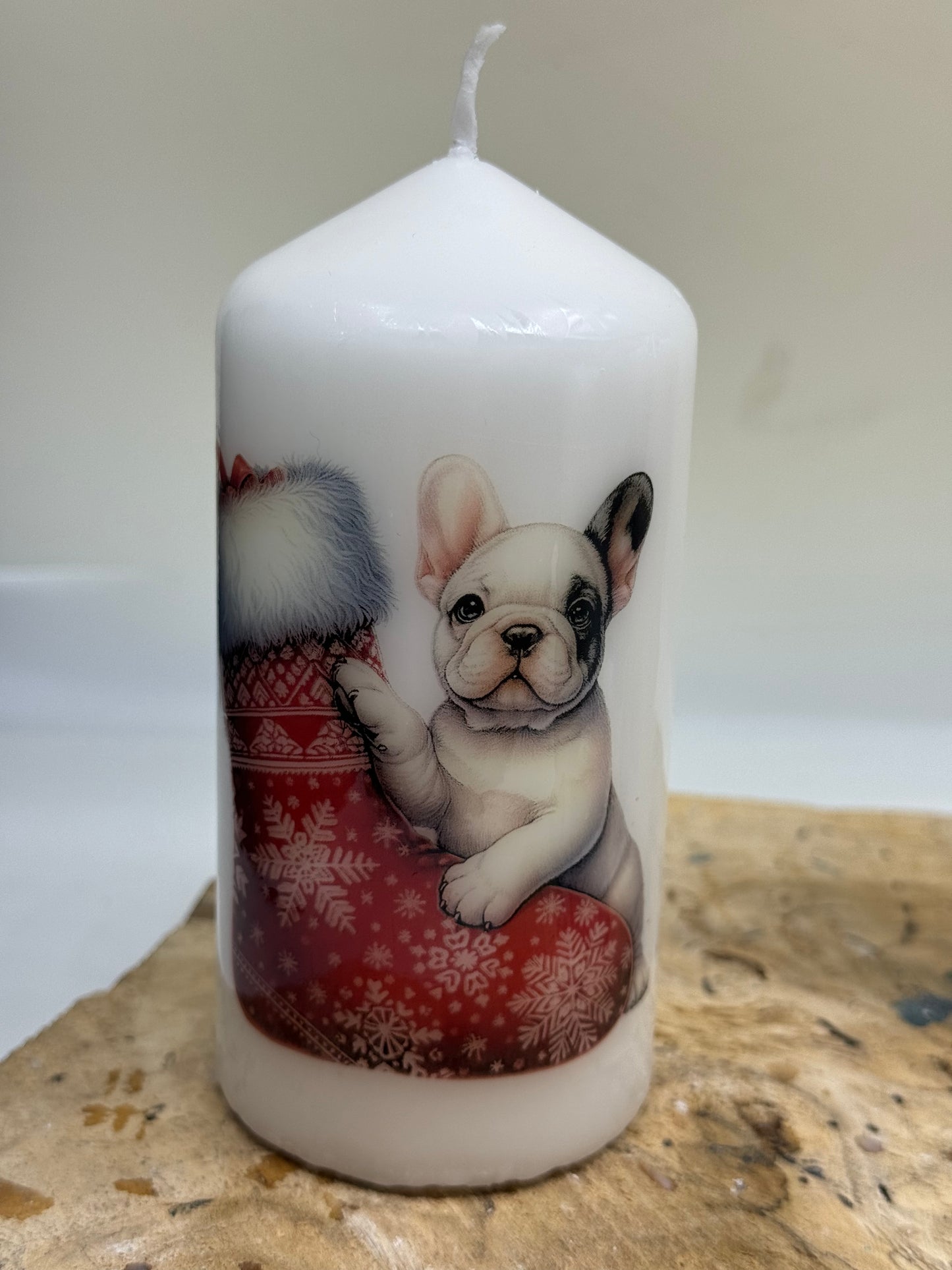 Französische Bulldogge Kerze / Stumpenkerze Weihnachten #1