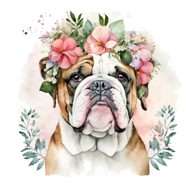 Englische Bulldogge Bügelbild Floral #2