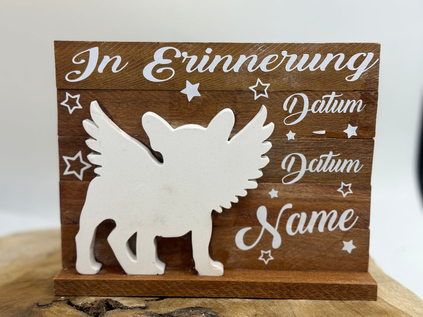 Französische Bulldogge Dekoration Holz Erinnerung Tod