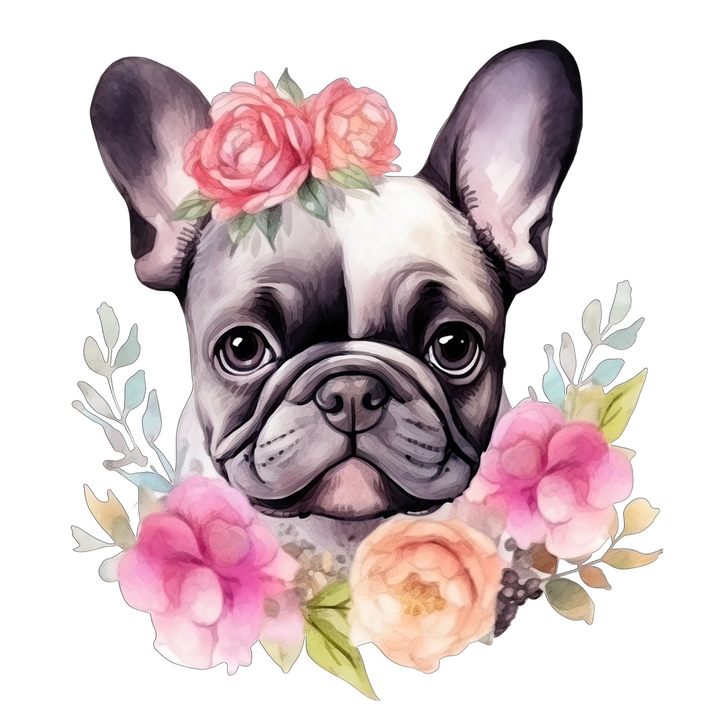 Französische Bulldogge Bügelbild Floral #5