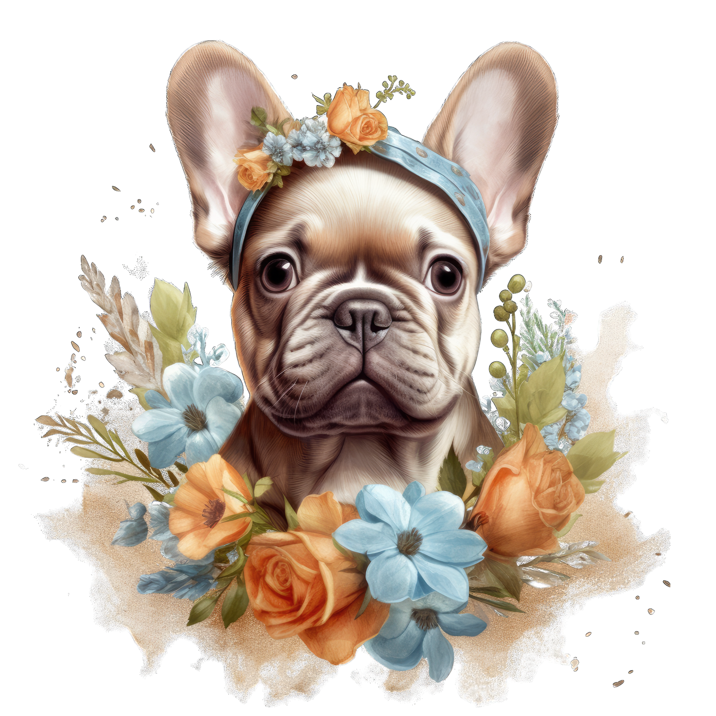 Französische Bulldogge Bügelbild Floral #9