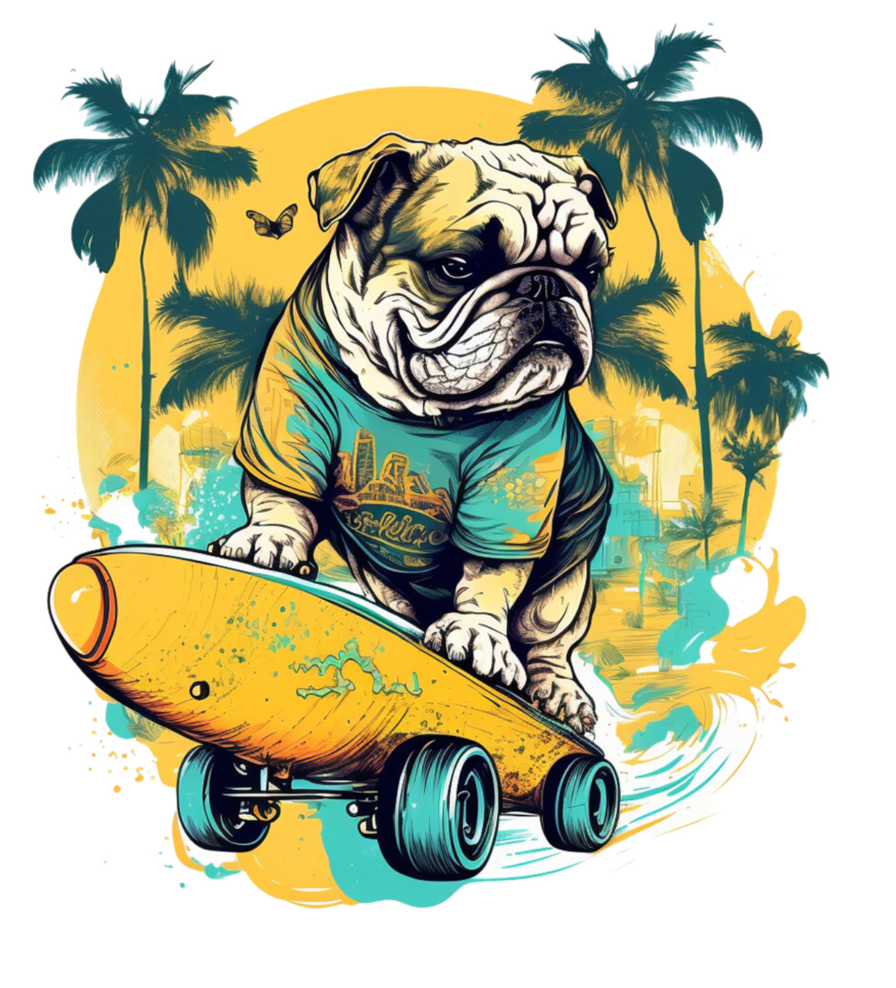 Englische Bulldogge Bügelbild Skater #6