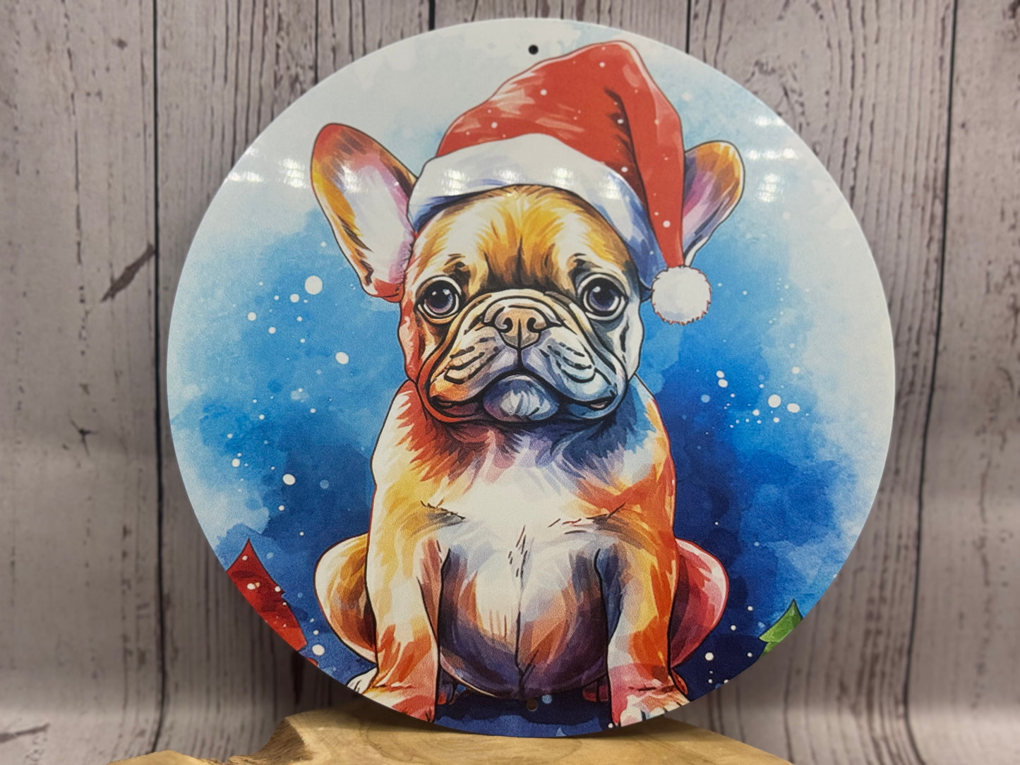 Französische Bulldogge Türschild / Dekoschild / Blechschild Weihnachten #153- Sale