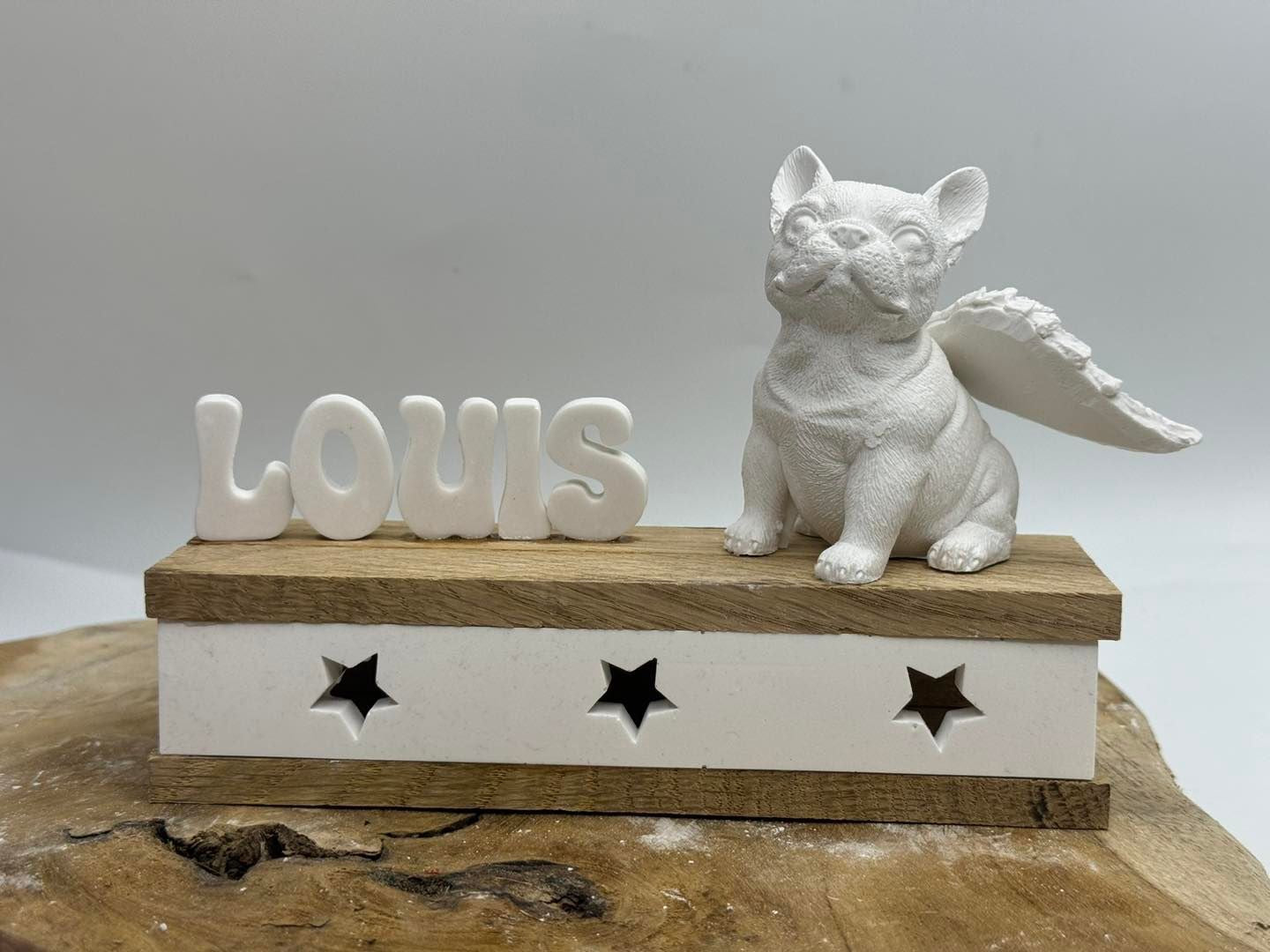 Französische Bulldogge Figur auf Podest Holz #2