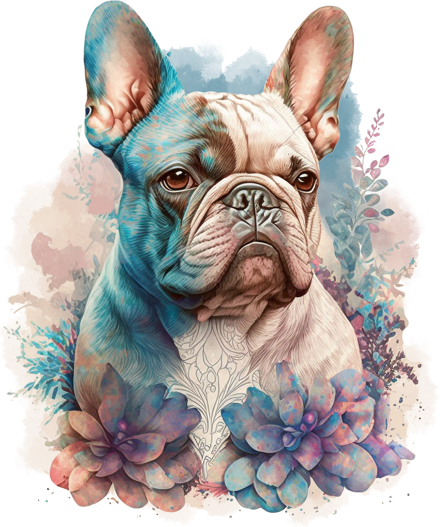 Französische Bulldogge Bügelbild Floral #27