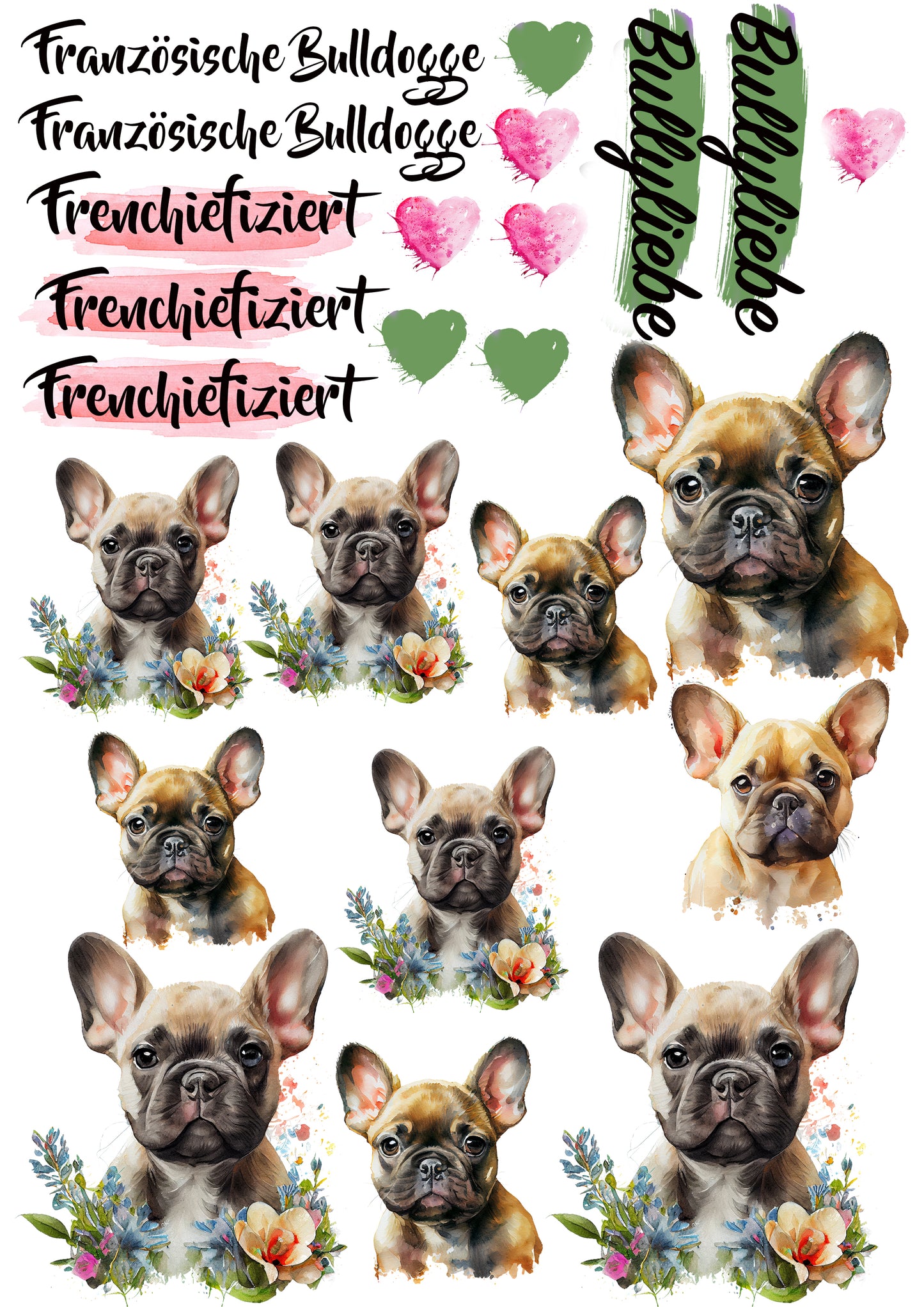 Französische Bulldogge Wasserschiebefolie / Kerzentattoos #25