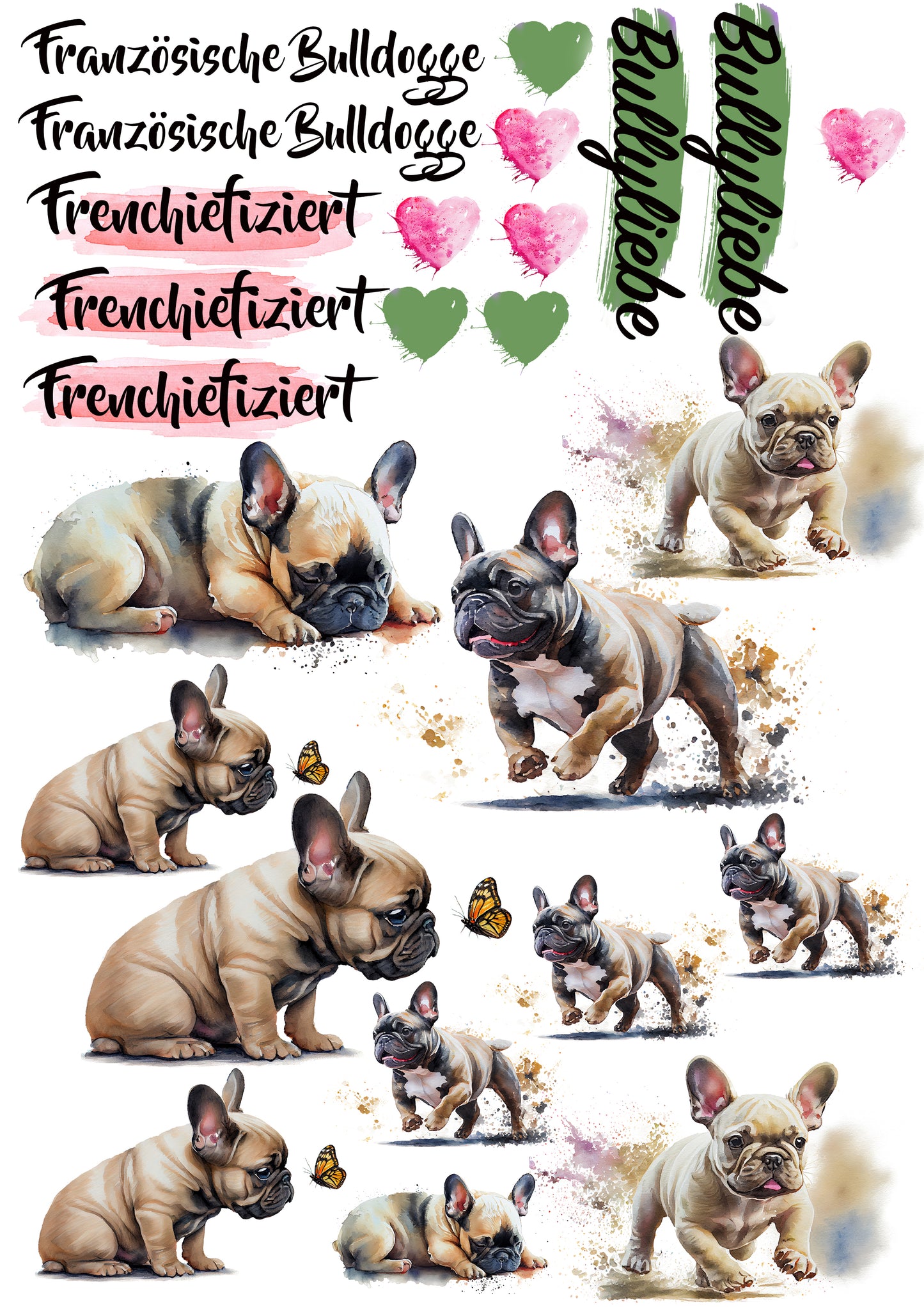 Französische Bulldogge Wasserschiebefolie / Kerzentattoos #16
