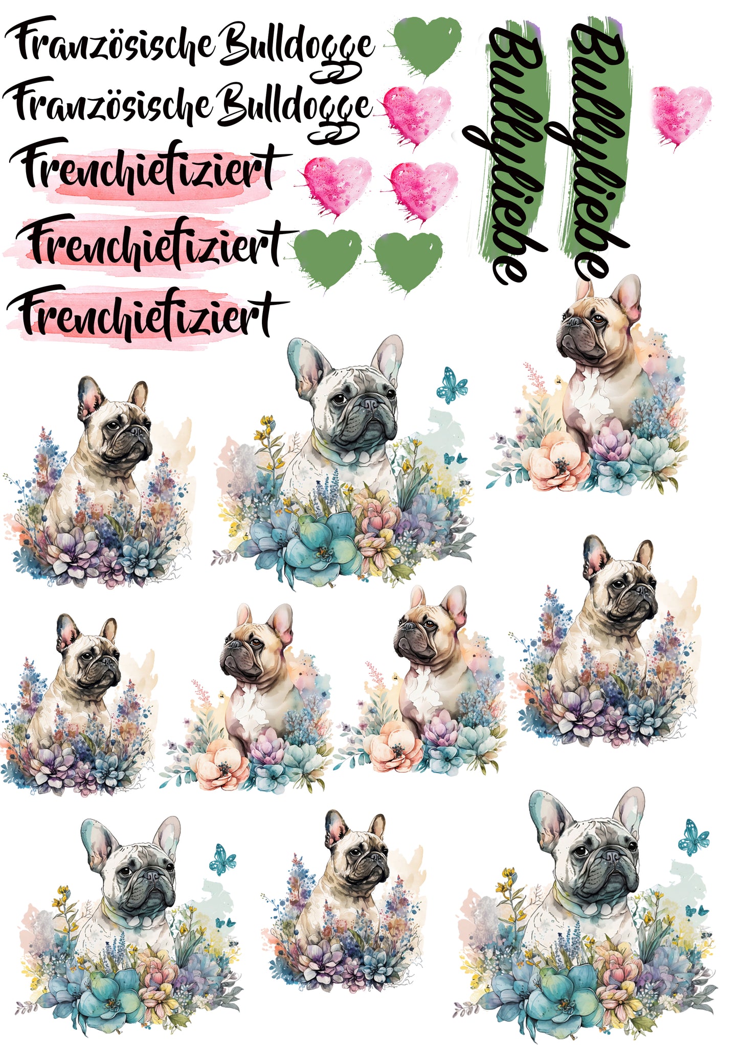 Französische Bulldogge Wasserschiebefolie / Kerzentattoos #19