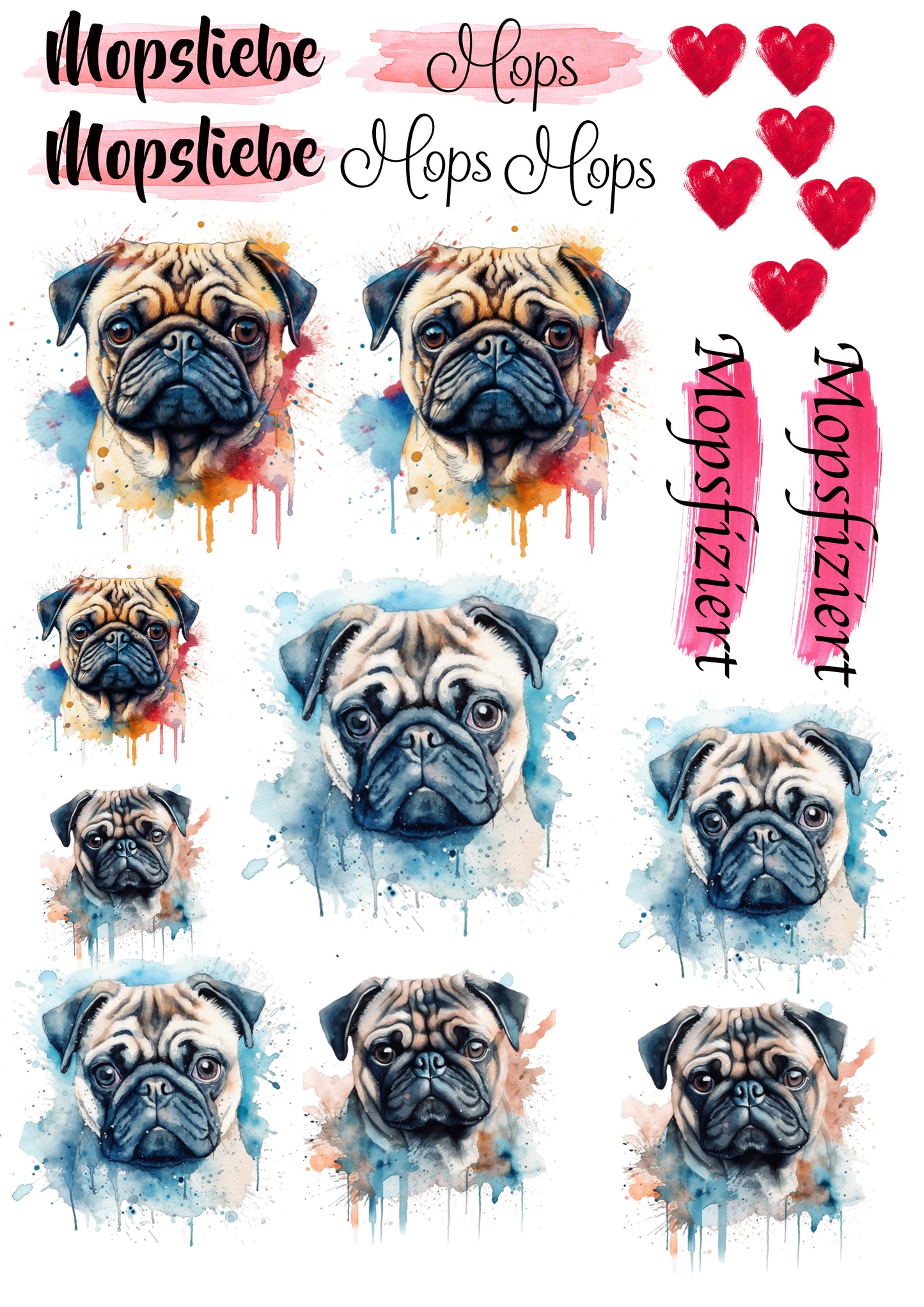 Mops Wasserschiebefolie / Kerzentattoos #6