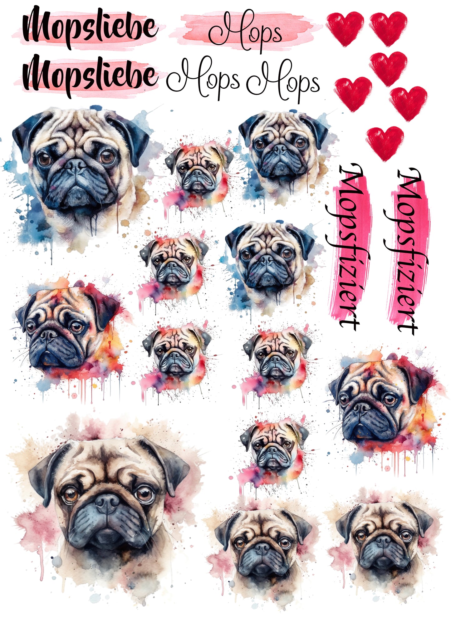 Mops Wasserschiebefolie / Kerzentattoos #7