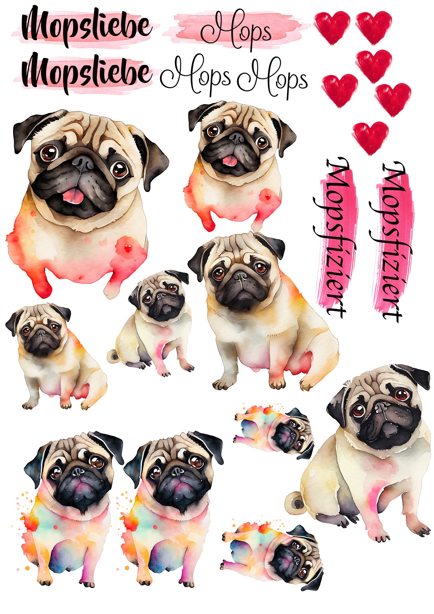 Mops Wasserschiebefolie / Kerzentattoos #1