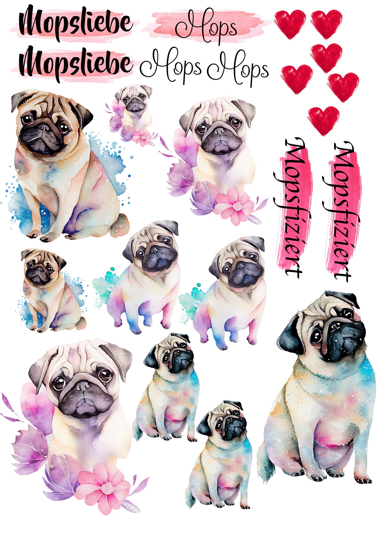 Mops Wasserschiebefolie / Kerzentattoos #9
