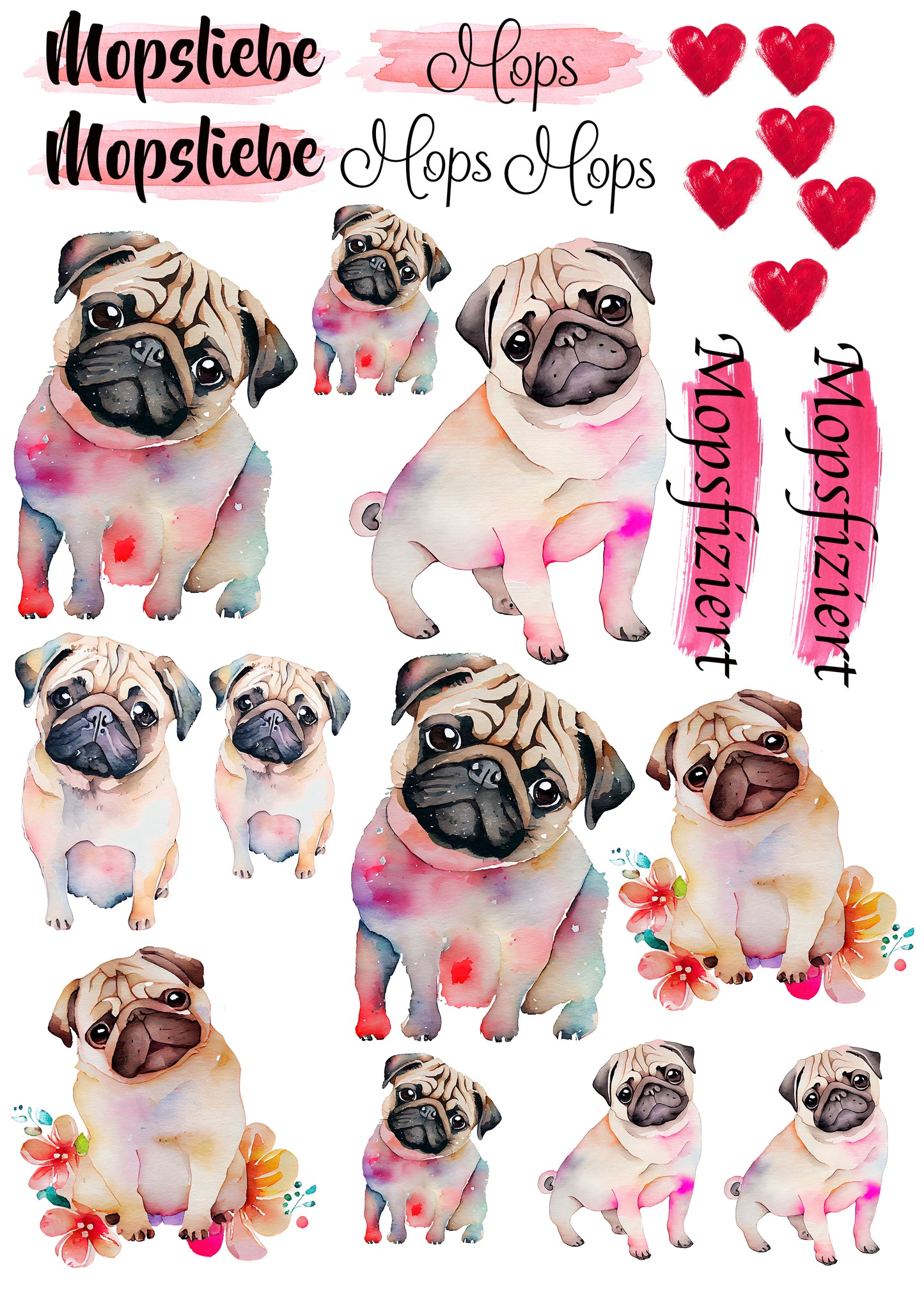 Mops Wasserschiebefolie / Kerzentattoos #5