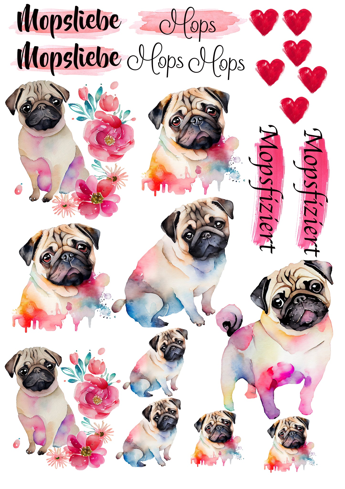 Mops Wasserschiebefolie / Kerzentattoos #2