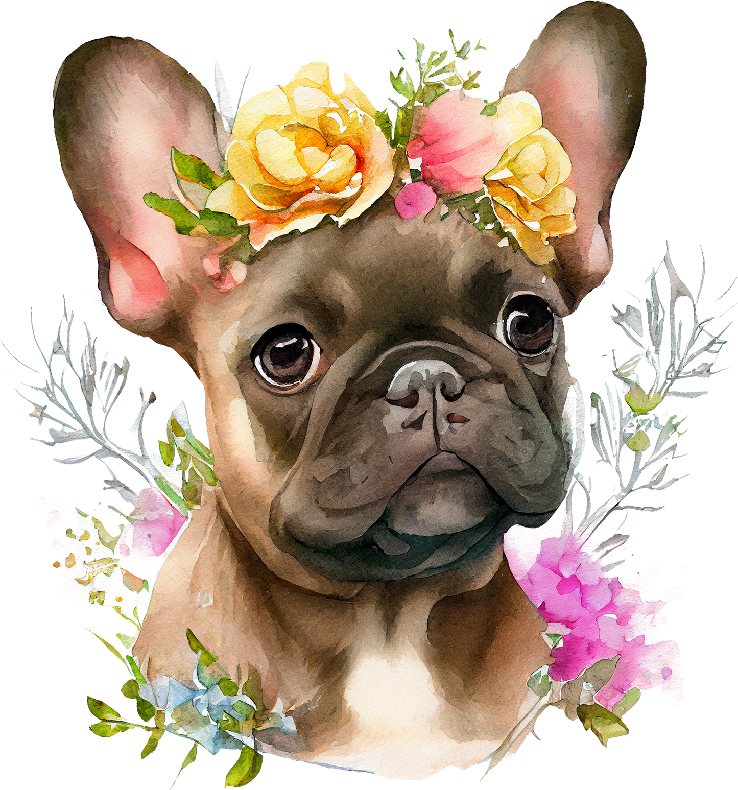 Französische Bulldogge Bügelbild Floral #15