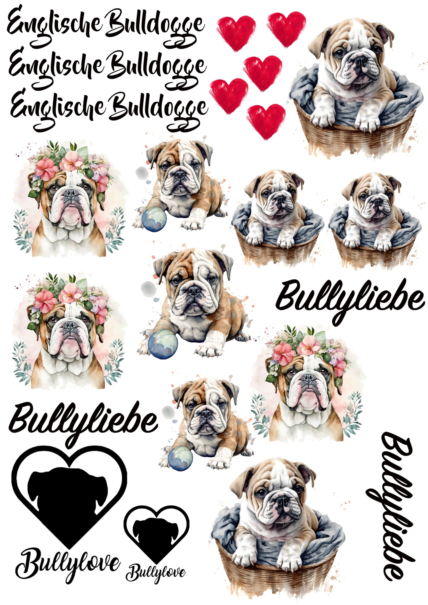 Englische Bulldogge Wasserschiebefolie / Kerzentattoos #1