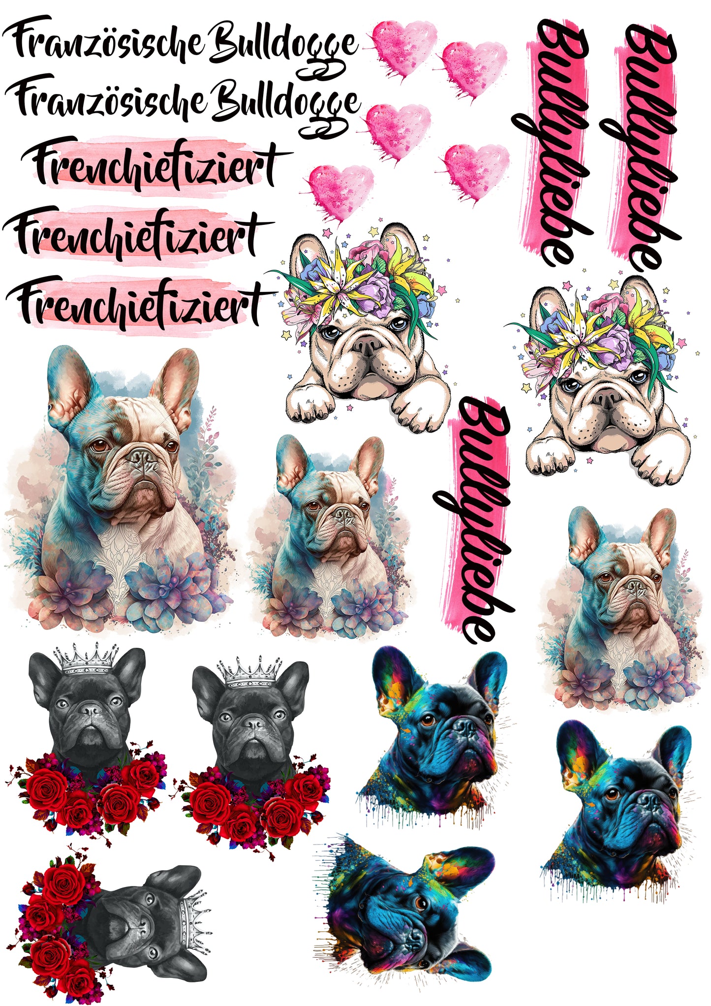 Französische Bulldogge Wasserschiebefolie / Kerzentattoos #9