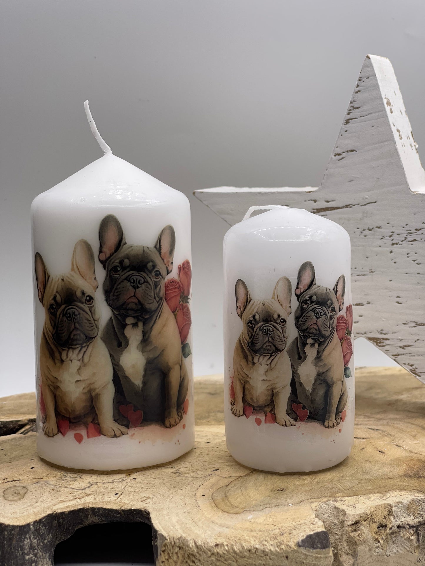 Französische Bulldogge Kerze / Stumpenkerze Love #1
