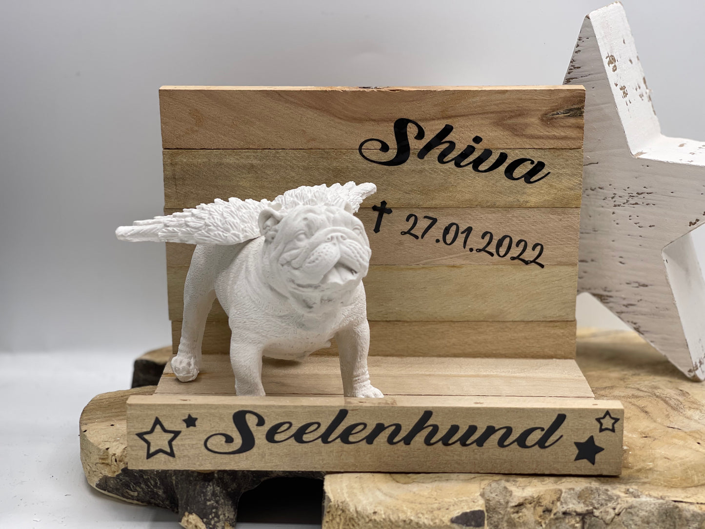 Englische Bulldogge Dekotablett / Holztablett - Erinnerung