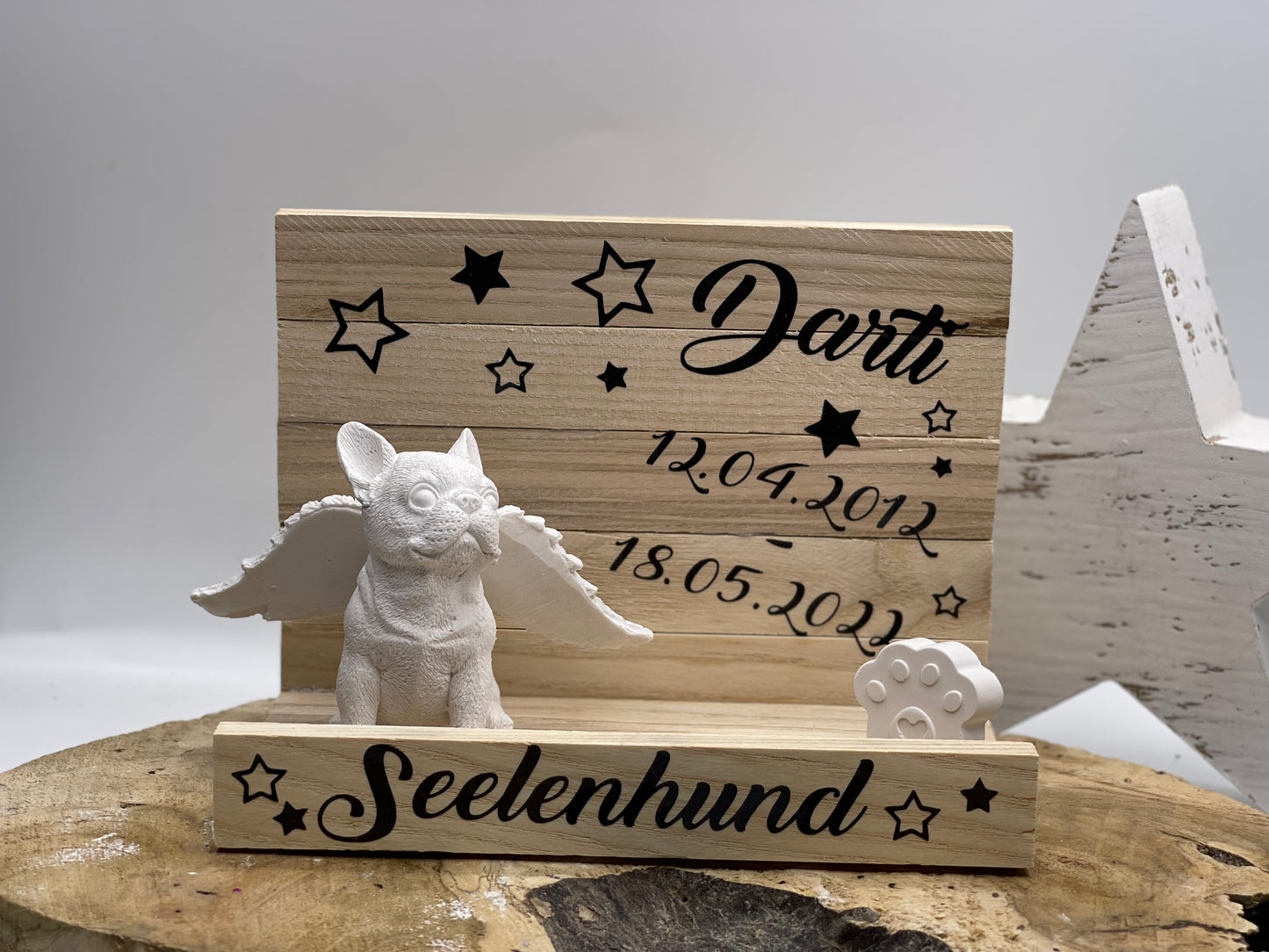 Französische Bulldogge Dekotablett / Holztablett - Erinnerung