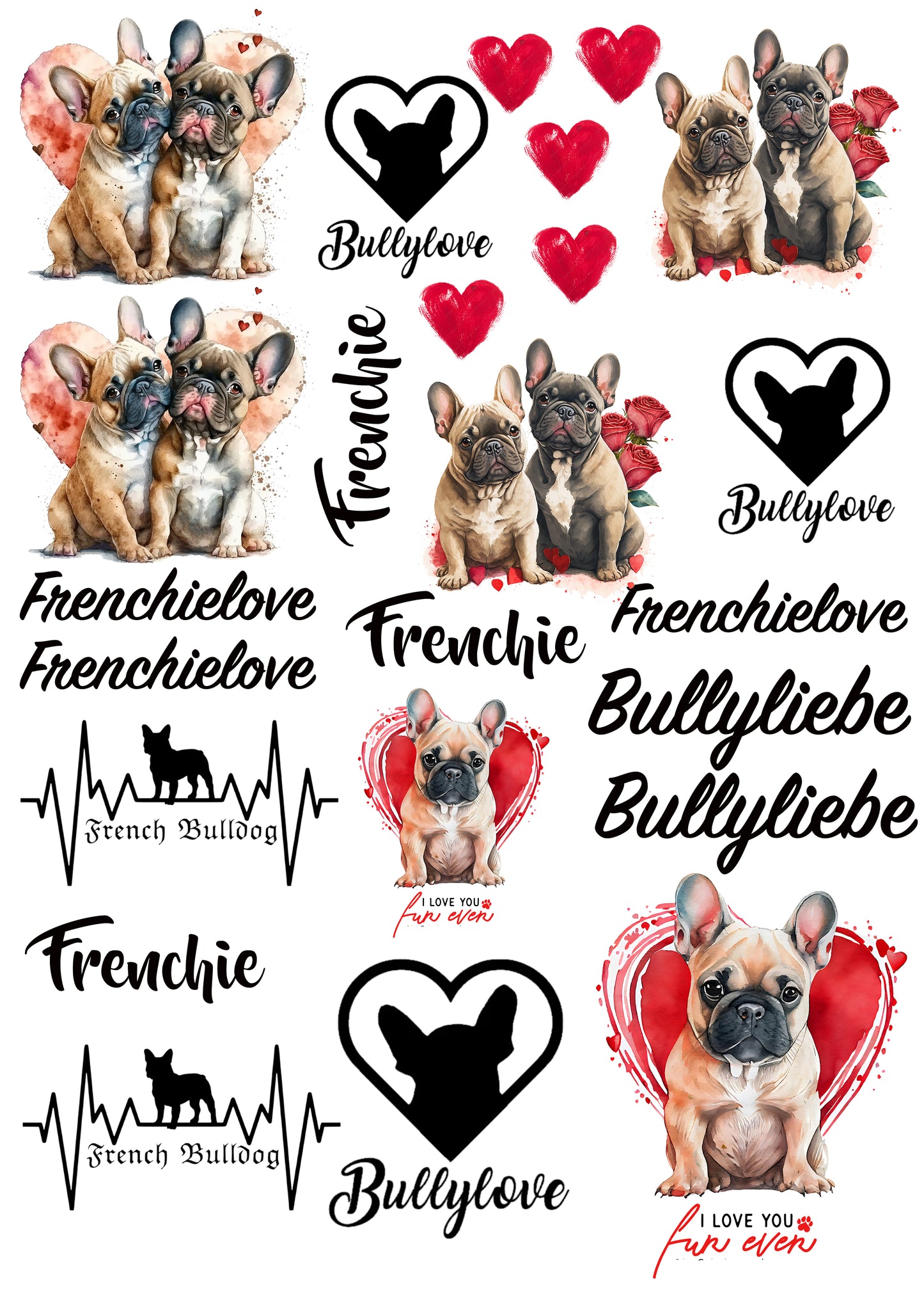 Französische Bulldogge Wasserschiebefolie / Kerzentattoos #29