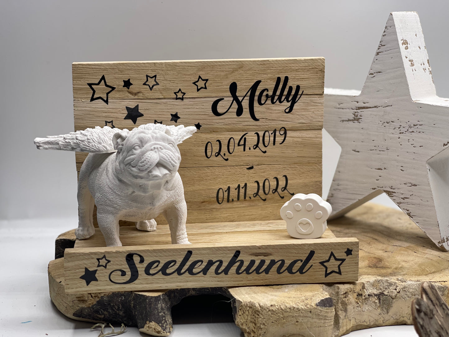 Englische Bulldogge Dekotablett / Holztablett - Erinnerung