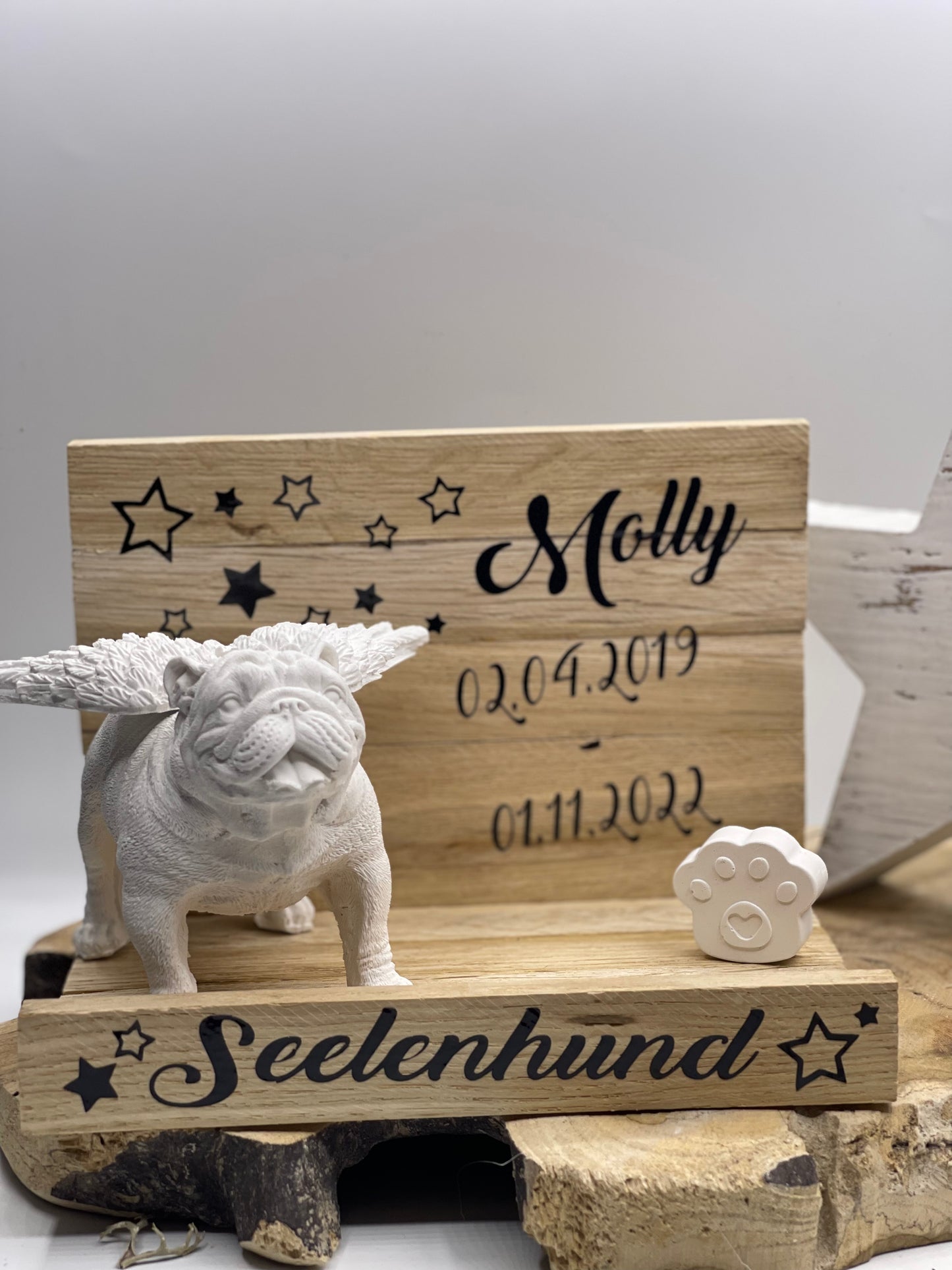 Englische Bulldogge Dekotablett / Holztablett - Erinnerung